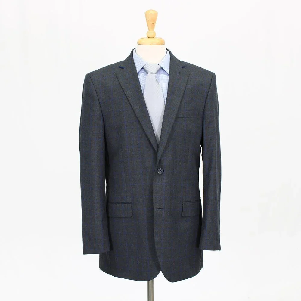 Alan Flusser 42L Gray Check 2-Button Sport Coat Blazer Jacket B490